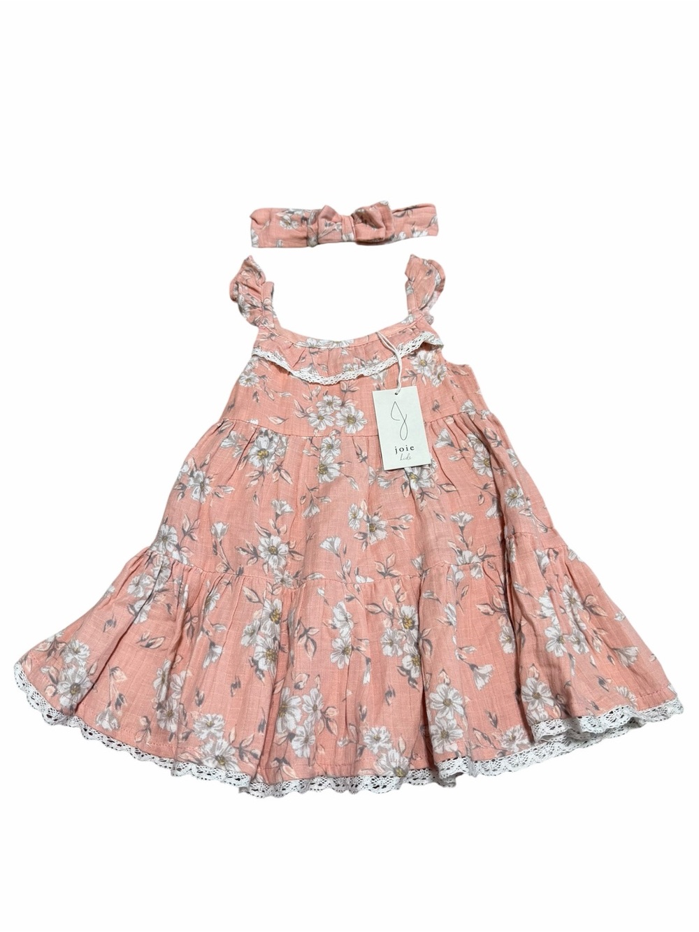 NWT Joie Kids Toddler Girls Soft Peach/Pink Floral Dress with Headband | 2T